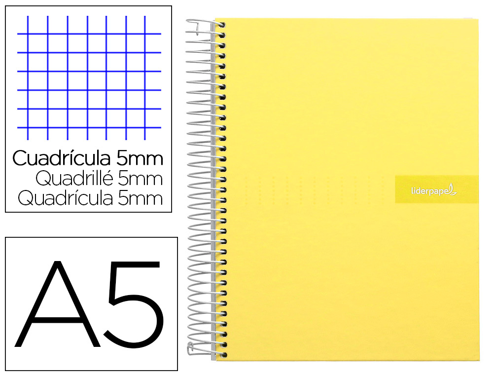 CADERNO ESPIRAL LIDERPAPEL CRAFTY MICRO DIN A5 CAPA FORRADA 120 F 90 GR QUADRICULA 5MM 5 BANDAS DE CORES 6 FUROS COR AMA