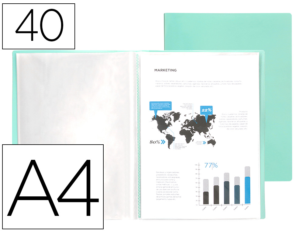 CAPA CATALOGO LIDERPAPEL 40 BOLSAS POLIPROPILENO DIN A4 VERDE MACA OPACO
