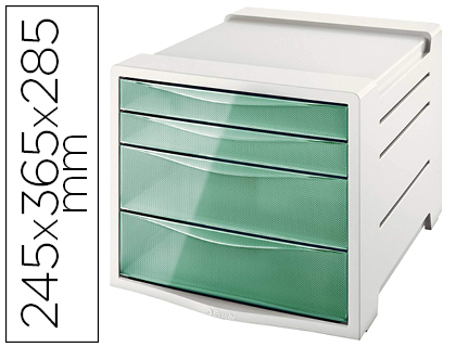BLOCO CLASSIFICADOR DE SECRETARIAA ESSELTE COLOUR ICE PLASTICO 4 GAVETAS COR VERDE 245X365X285 MM