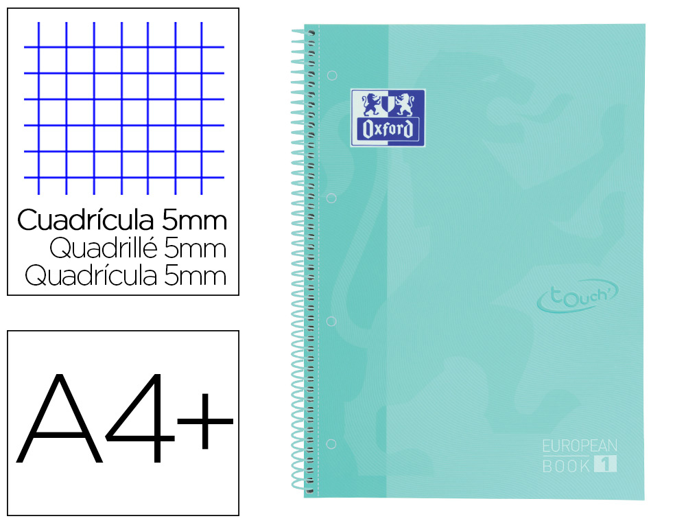 CADERNO ESPIRAL OXFORD EBOOK 1 SCHOOL TOUCH TE DIN A4+ 80 FOLHAS QUADRICULA 5 MM COM MARGEM MINT PASTEL