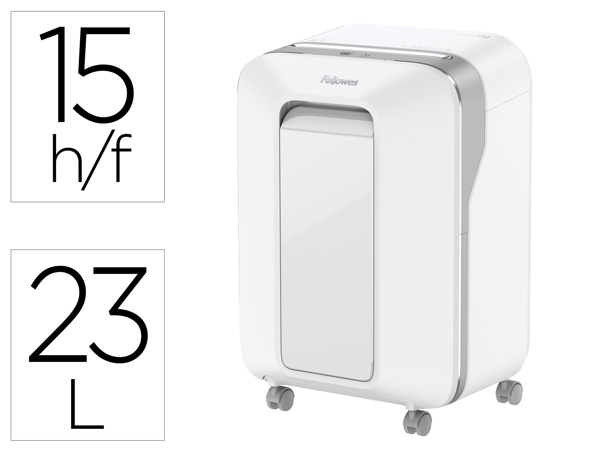 DESTRUIDORA DE DOCUMENTOS FELLOWES LXP-100M CAPACIDADE DE 15 FOLHAS SEGURANCA P5 BRANCA CESTO 23 L AGRAFES CLIPS E CARTO