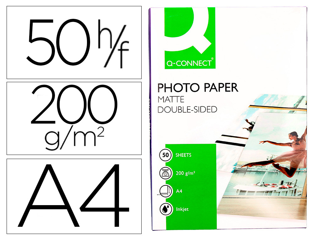 PAPEL Q-CONNECT FOTO MATE DUPLA FACE DIN A4 220 GR PARA FOTOCOPIADORAS E IMPRESSORAS A TINTEIRO EMBALAGEM DE 50 FOLHAS
