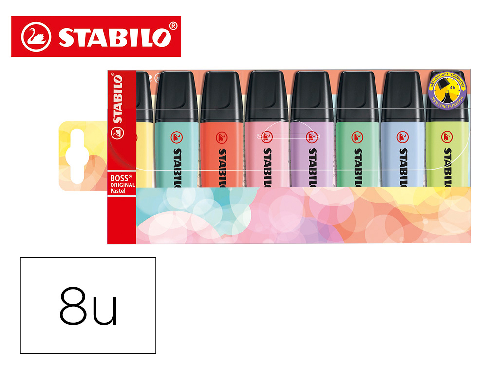 MARCADOR FLUORESCENTE STABILO BOSS 70 PASTEL ESTOJO DE 8 UNIDADES CORES SORTIDAS