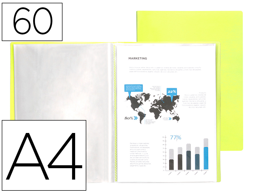CAPA CATALOGO LIDERPAPEL 60 BOLSAS POLIPROPILENO DIN A4 AMARELO FLUOR OPACO