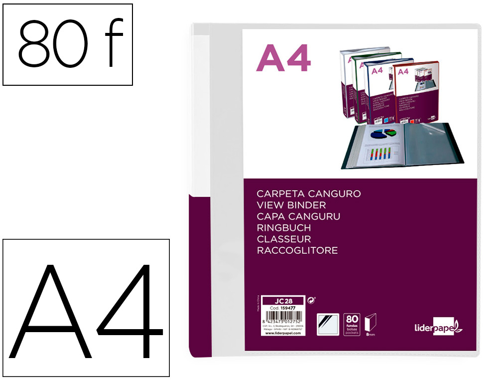 PASTA CANGURU LIDERPAPEL 80 BOLSAS POLIPROPILENO DIN A4 TRANSPARENTE CAPA E LOMBADA PERSONALIZAVEL