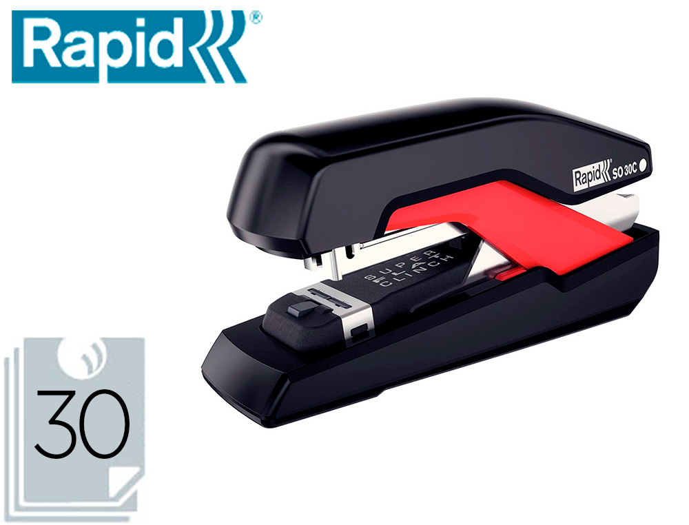 AGRAFADOR RAPID SO30C PLASTICO PRETO/VERMELHO CAPACIDADEE 30 FOLHAS USA AGRAFES OMNIPRESS 30
