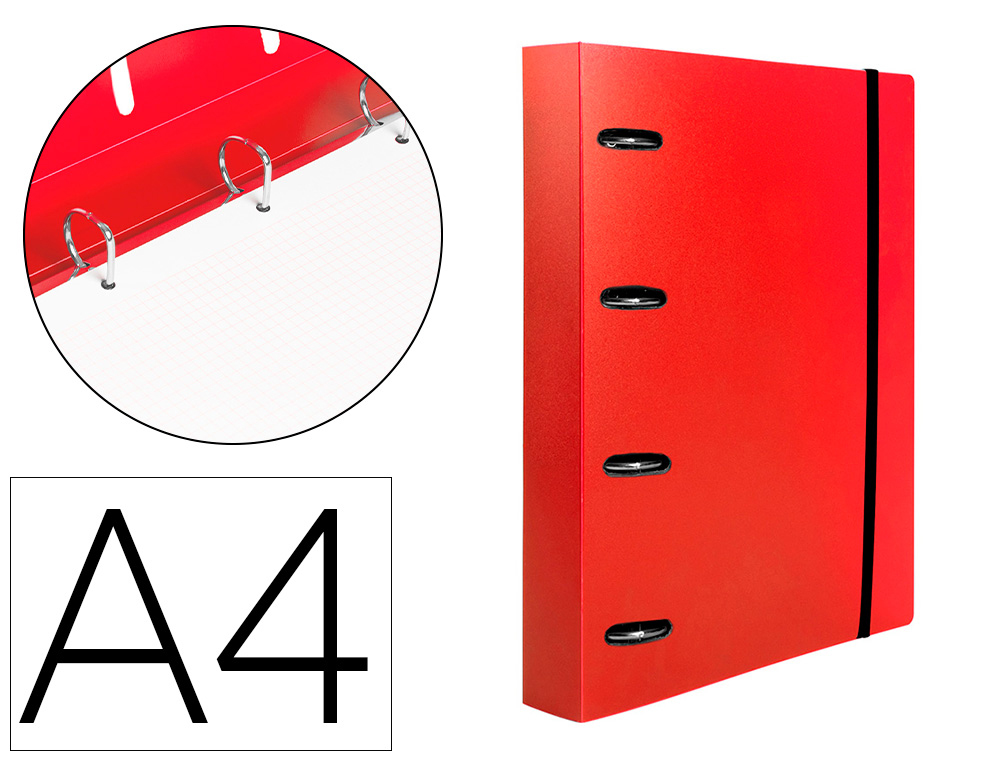 PASTA LIDERPAPEL COM RECARGA POLIPROPILENO DIN A4 4 ANEIS 25MM QUADRICULA 5MM VERMELHO TRANSLUCIDO