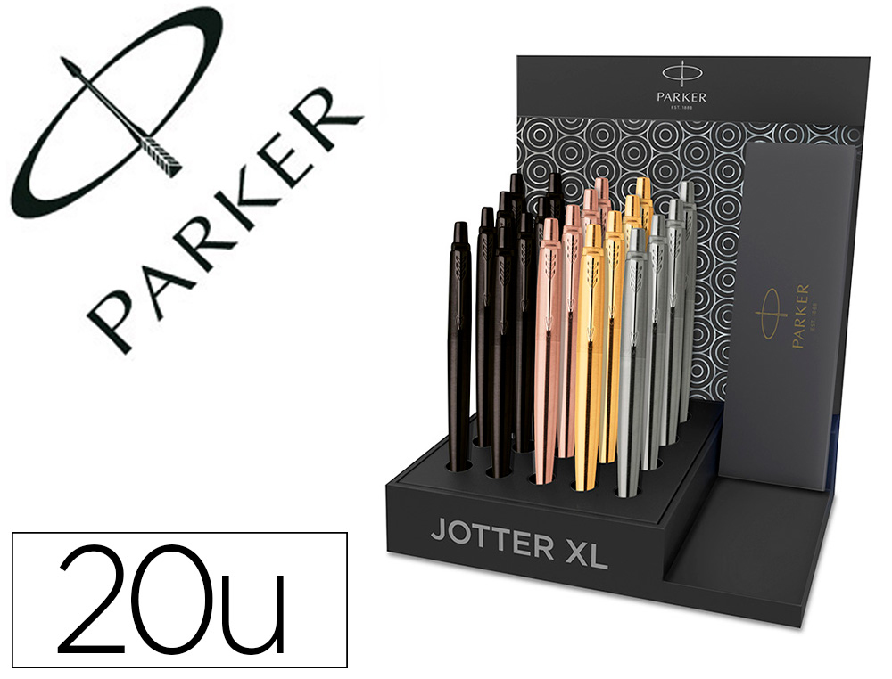 EXPOSITOR 20 ESFEROGRAFICAS PARKER JOTTER XL MONOCROMO AO CT EM ESTOJO
