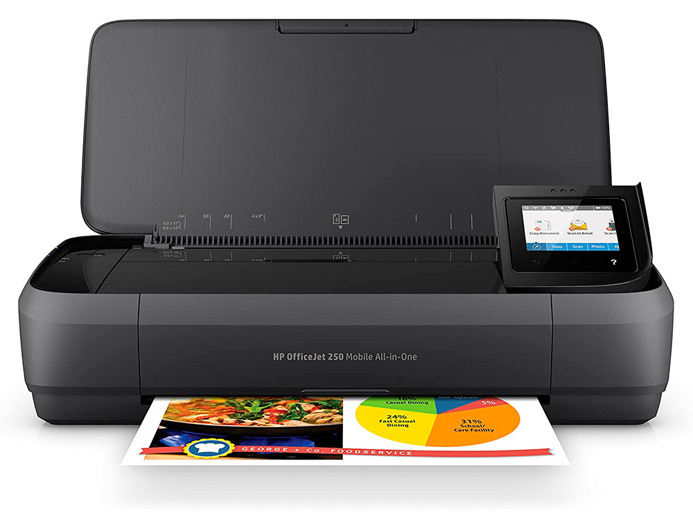 MULTIFUNCOES PORTATIL HP OFFICEJET 250 WIFI 4800X1200 TINTA 10 PPM PRETO 7 COR PPM SCANNER COPIADORA IMPRESSORA