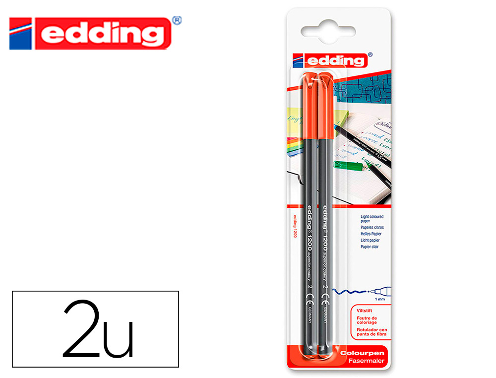 MARCADOR EDDING 1200 PONTA DE FIBRA REDONDA TRACO 1 MM N.2 VERMELHO BLISTER DE 2 UNIDADES