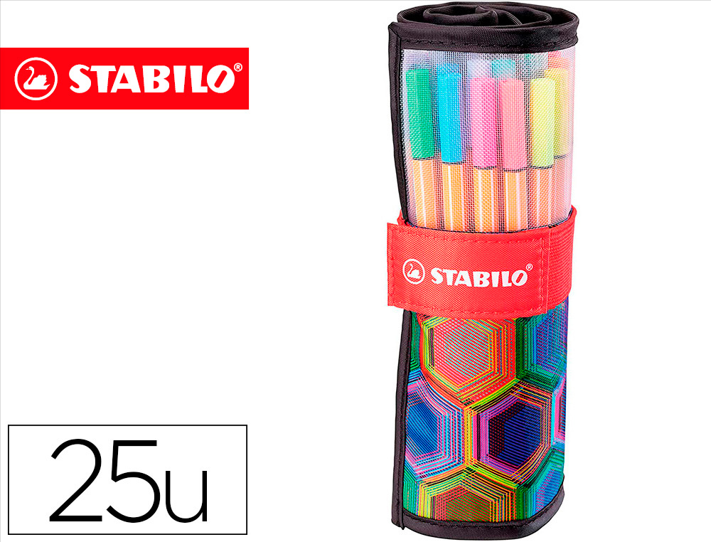 MARCADOR STABILO PONTA DE FIBRA POINT 88 ART ESTOJO ROLLERSET DE 25 UNIDADES CORES SORTIDAS