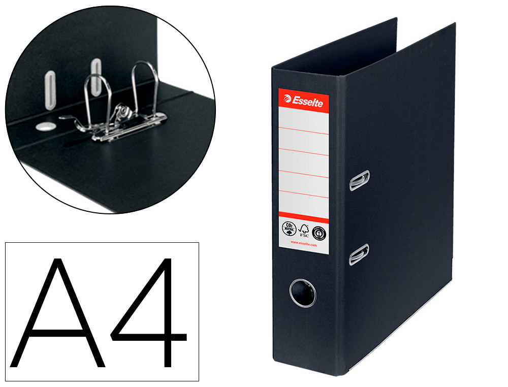 PASTA DE ARQUIVO DE ALAVANCA ESSELTE N1 CO2 NEUTRAL DIN A4 CARTAO FORRADO LOMBADA 75 MM PRETO