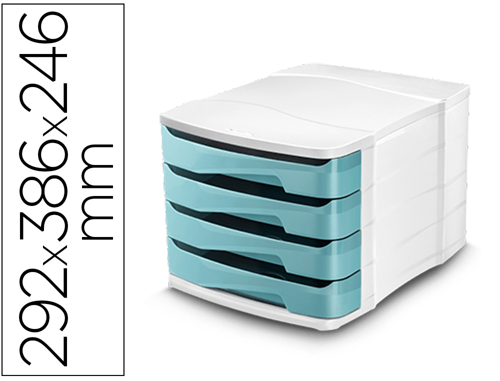 BLOCO CLASSIFICADOR DE SECRETARIA CEP PROTECT ANTIBACTERIANO 4 GAVETAS COR BRANCO/VERDE AGUA 292X386X246 MM