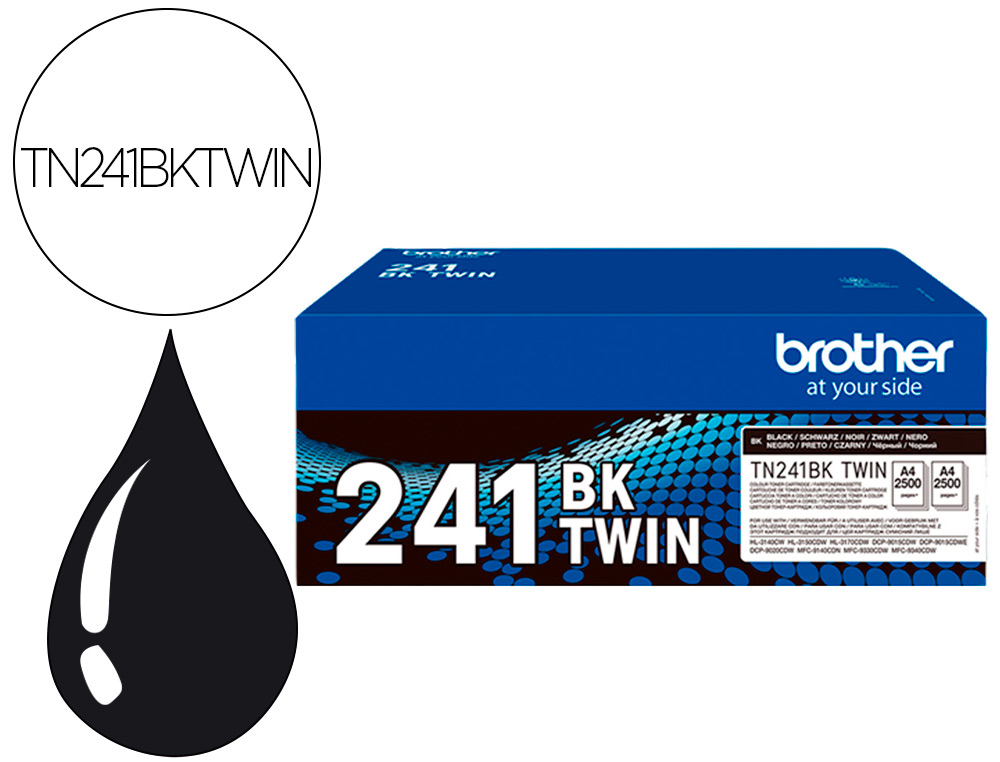TONER BROTHER TN241BKTWIN HL3140 / 3170 / 3150 / DCP9020 / MFC9140 / 9330 / 9340 PRETO 2500 PAGINAS PACK 2 UNIDADES