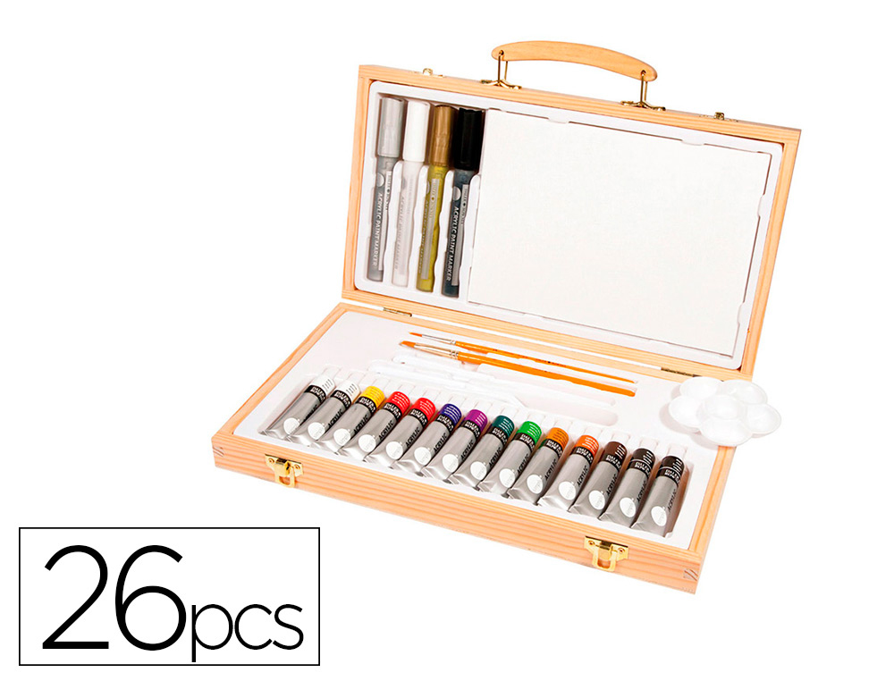 MALA DE PINTURAS ACRILICAS DALER ROWNEY MADEIRA 26 PECAS 334X204X50 MM