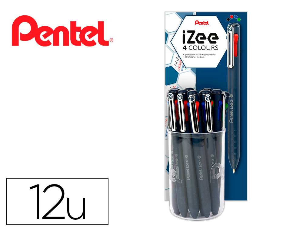 ESFEROGRAFICA PENTEL IZEE MULTICOLOR EM COPO EXPOSITOR COM 12 UNIDADES CORPO AZUL ESCURO
