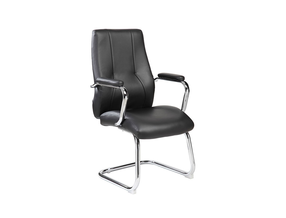 CADEIRA ROCADA CONFIDENTE BRACOS FIXOS ESTRUTURA CROMADA ASSENTO E ENCOSTO FORRADO IMITACAO PELE PRETO 620X650X1100 MM
