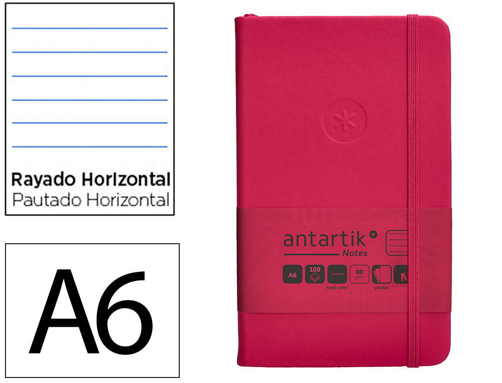 CADERNO COM ELASTICO ANTARTIK NOTES CAPA DURA A6 PAUTADO FUCSIA 100 FOLHAS 80 GR FSC