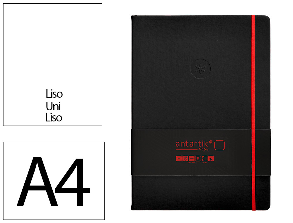 CADERNO COM ELASTICO ANTARTIK NOTES CAPA DURA A4 LISO PRETO E VERMELHO 100 FOLHAS 80 GR FSC