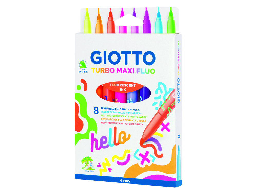 MARCADOR GIOTTO TURBO MAXI FLUO CAIXA DE 8 UNIDADES CORES SORTIDAS