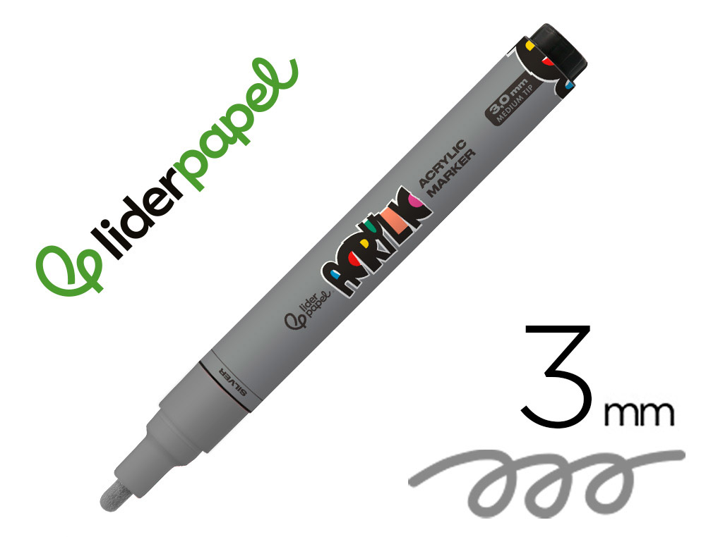 MARCADOR LIDERPAPEL ACRYLIC BASE AGUA TODO TIPO DE SUPERFICIE PONTA REDONDA 3 MM PRATA