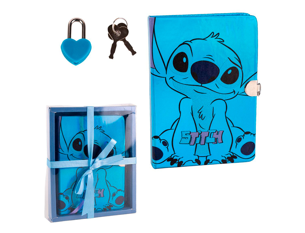 DIARIO CERDA STITCH COM CADEADO FORMA CORACAO 165X210 MM