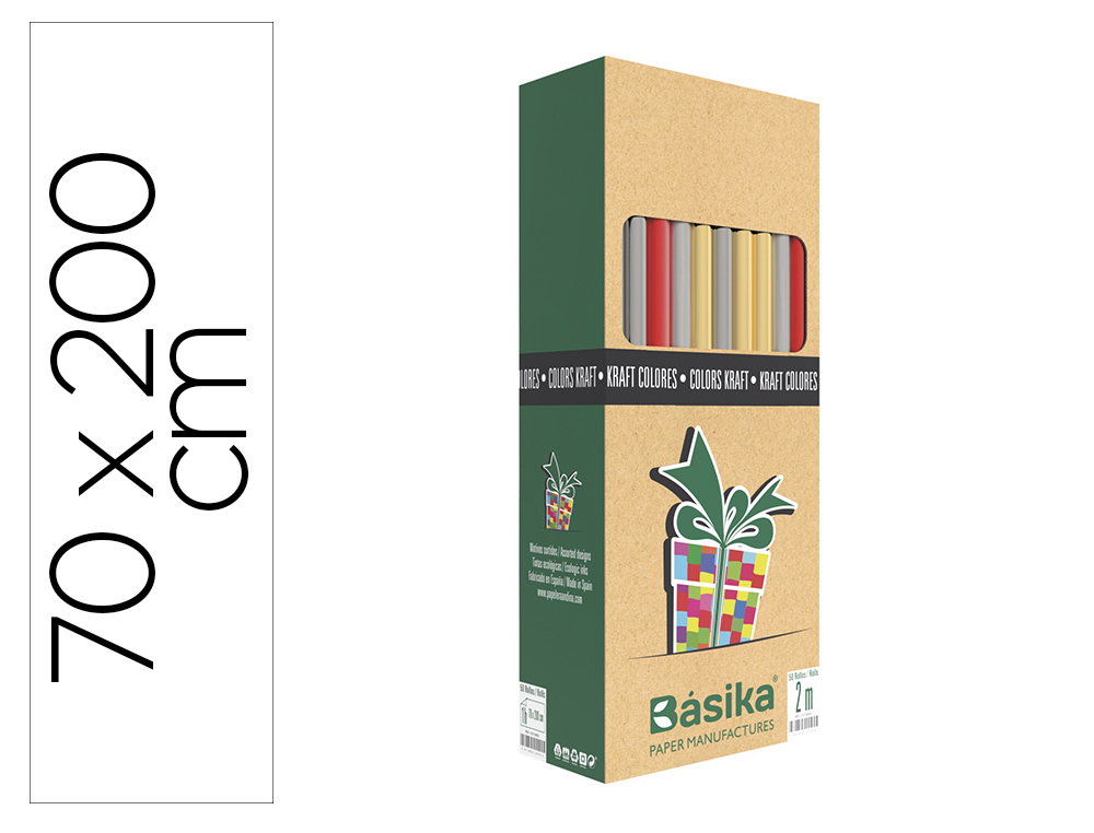 PAPEL FANTASIA BASIKA KRAFT CORES ROLO LARGURA 70 CM COMPRIMENTO 2 MT CORES SORTIDAS GRAMAGEM 50 GR