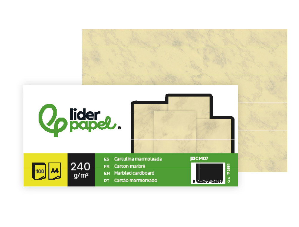 CARTOLINA MARMOREADA LIDERPAPEL DIN A4 240GR CREME CLARO EMBALAGEM DE 100 FOLHAS