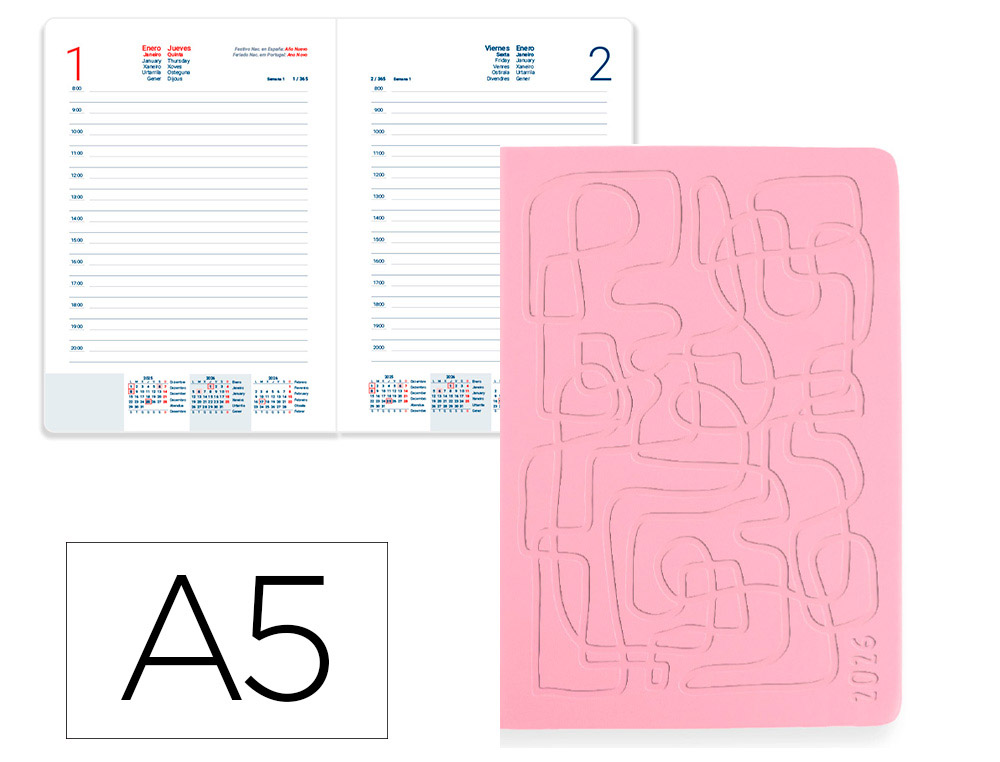 AGENDA ENCADERNADA LIDERPAPEL ICARIA A5 2026 DIA PAGINA ROSA PAPEL 70 GR FSC