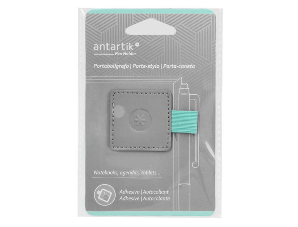 PORTABOLIGRAFO AUTOADHESIVO ANTARTIK PARA CUADERNO NOTE CON ELASTICO HASTA 15 MM GROSOR 80 MM GRIS Y TURQUESA
