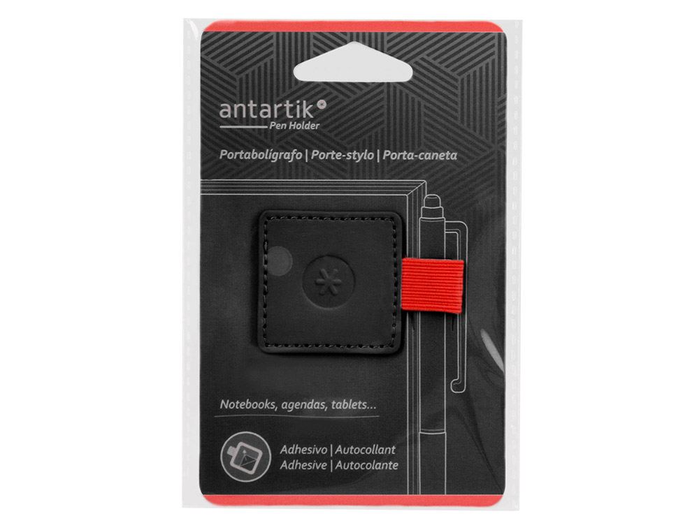 PORTABOLIGRAFO AUTOADHESIVO ANTARTIK PARA CUADERNO NOTE CON ELASTICO HASTA 15 MM GROSOR 80 MM NEGRO Y ROJO