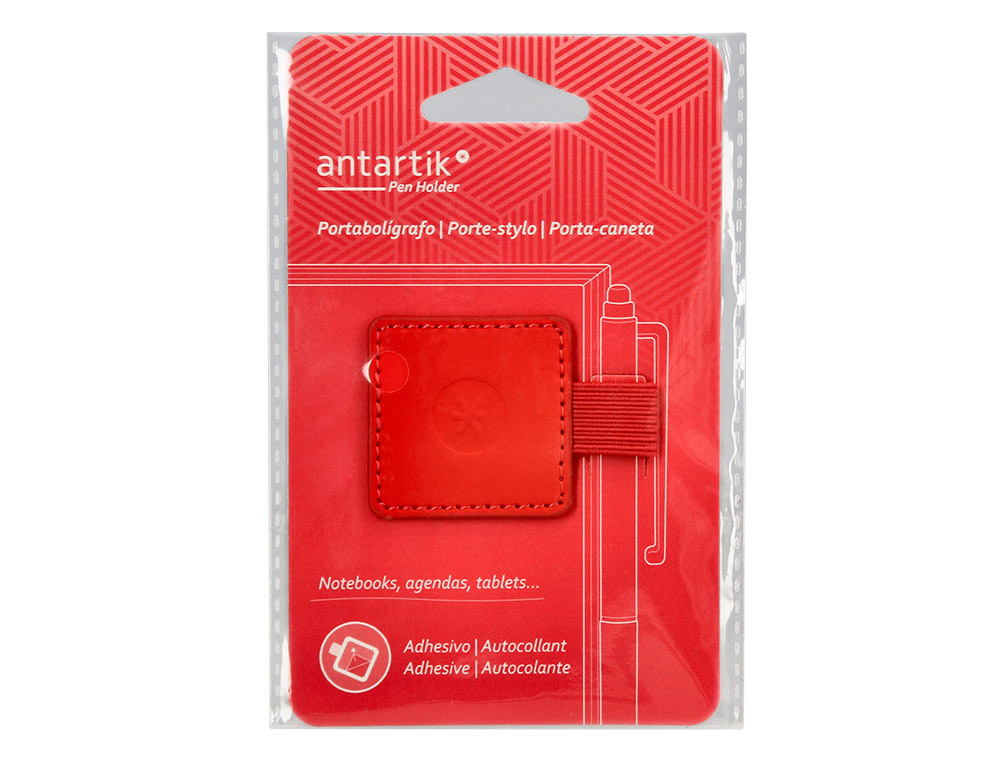 PORTABOLIGRAFO AUTOADHESIVO ANTARTIK PARA CUADERNO NOTE CON ELASTICO HASTA 15 MM GROSOR 80 MM ROJO 40X40 MM