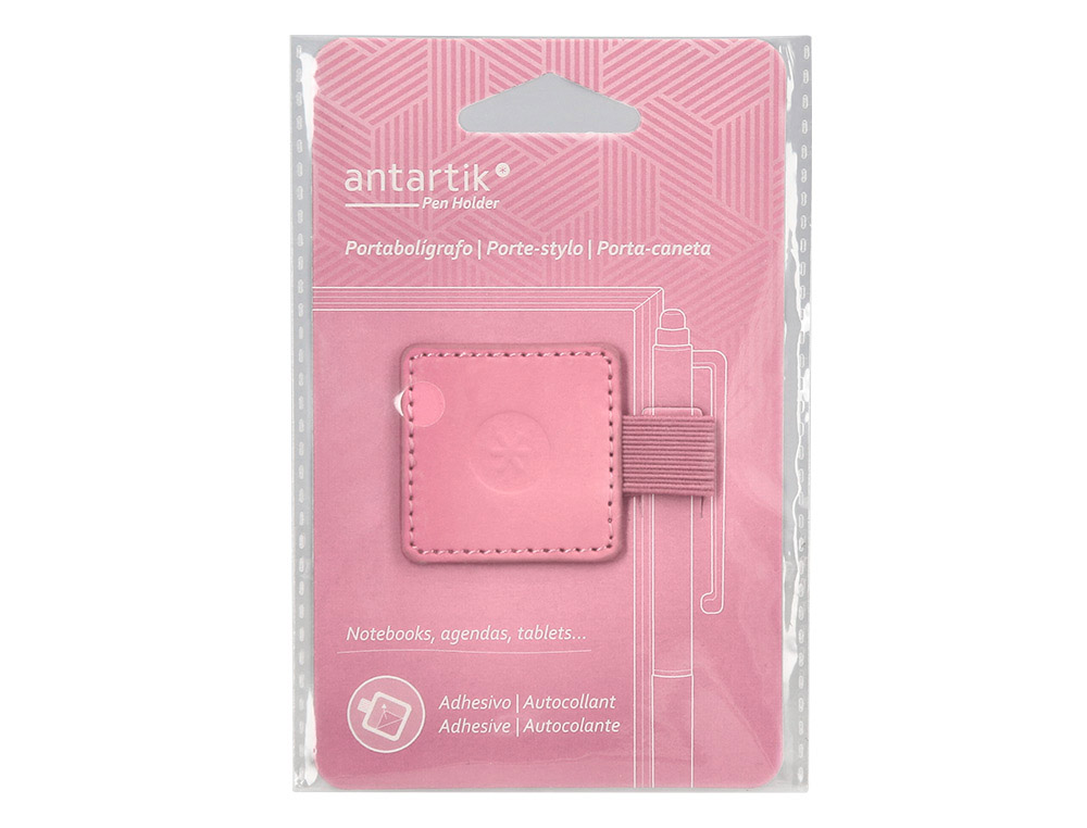 PORTABOLIGRAFO AUTOADHESIVO ANTARTIK PARA CUADERNO NOTE CON ELASTICO HASTA 15 MM GROSOR 80 MM ROSA 40X40 MM