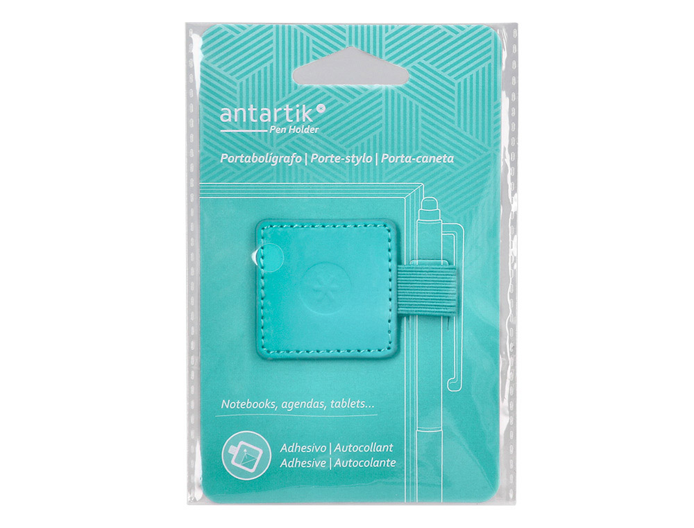 PORTABOLIGRAFO AUTOADHESIVO ANTARTIK PARA CUADERNO NOTE CON ELASTICO HASTA 15 MM GROSOR 80 MM TURQUESA 40X40