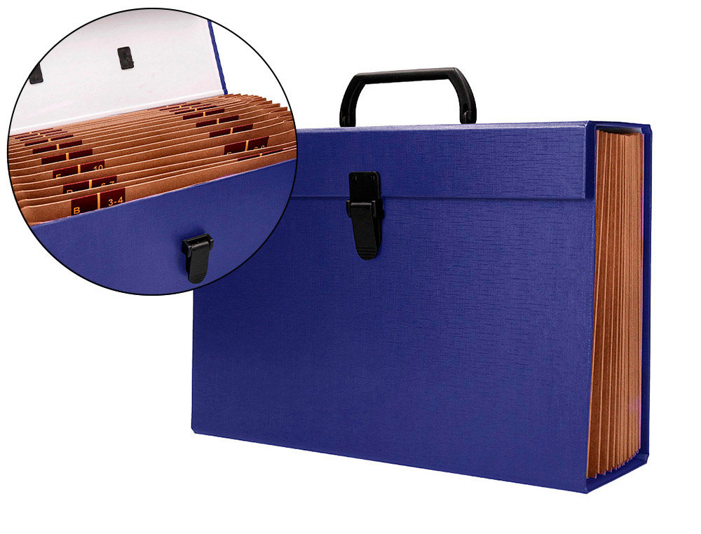 MALA CLASSIFICADORA LIDERPAPEL COM FOLE E ASA CARTAO FORRADO 19 DEPARTAMENTOS 255X390X120 MM COR AZUL