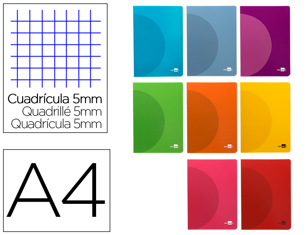CADERNO AGRAFADO LIDERPAPEL 360 CAPA DE PLASTICO DIN A4 48 F 90 GR 5MM COM DUPLA MARGEM CORES SORTIDAS