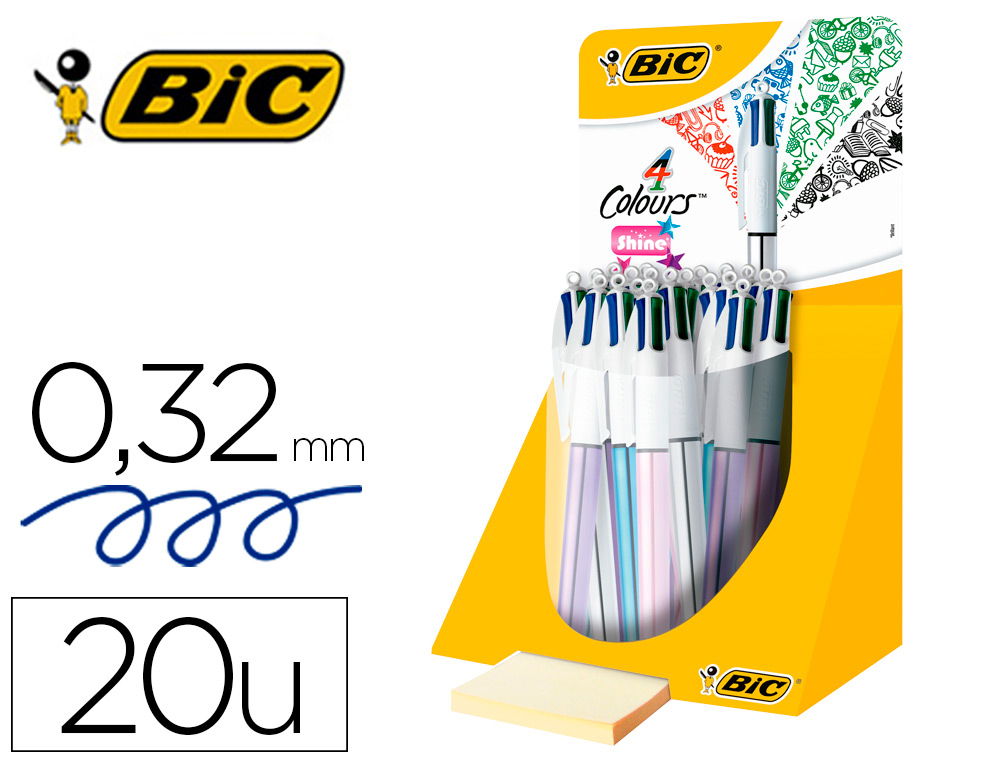 ESFEROGRAFICA BIC QUATRO CORES SHINE CORES METALIZADAS PONTA DE 1 MM EXPOSITOR DE 20 UNIDADES