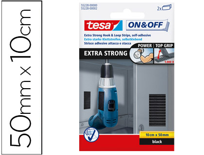 VELCRO AUTOADESIVO TESA PRETO TIRAS 10 CM X 50 MM BLISTER DE 2 UNIDADES
