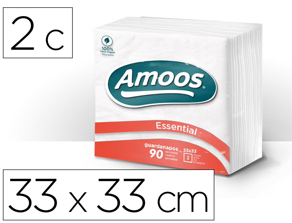 GUARDANAPO CELULOSE AMOOS 33X33 CM 2 FOLHAS PACK DE 100 UNIDADES