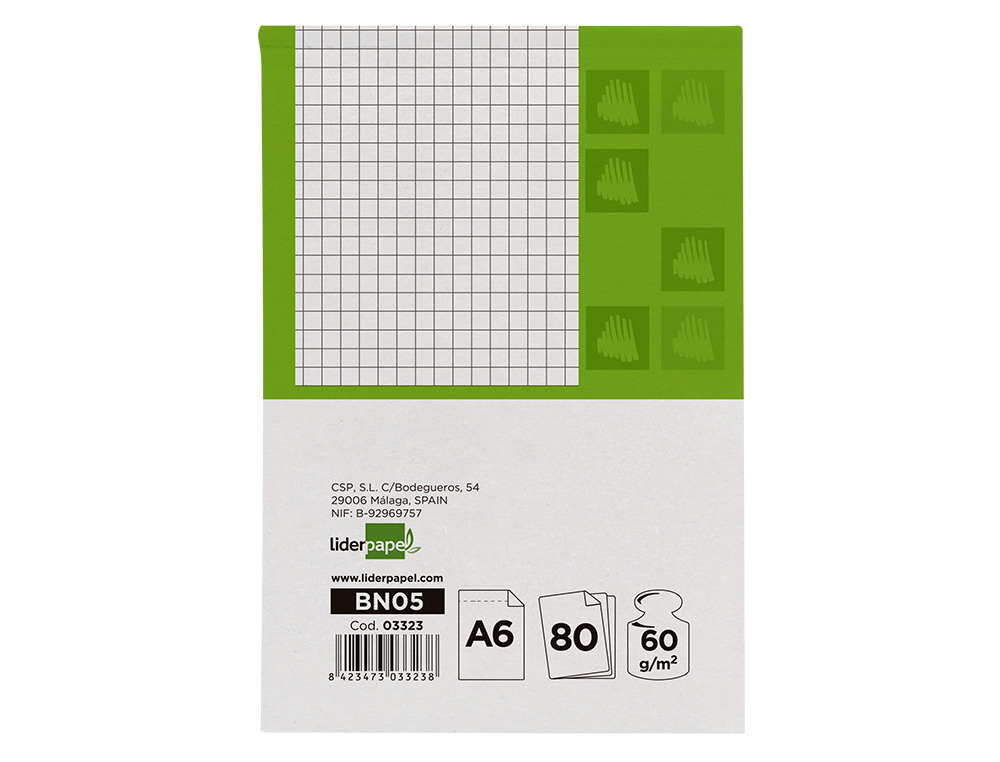 BLOCO DE APONTAMENTOS LIDERPAPEL DIN A6 80 F QUADRICULADO