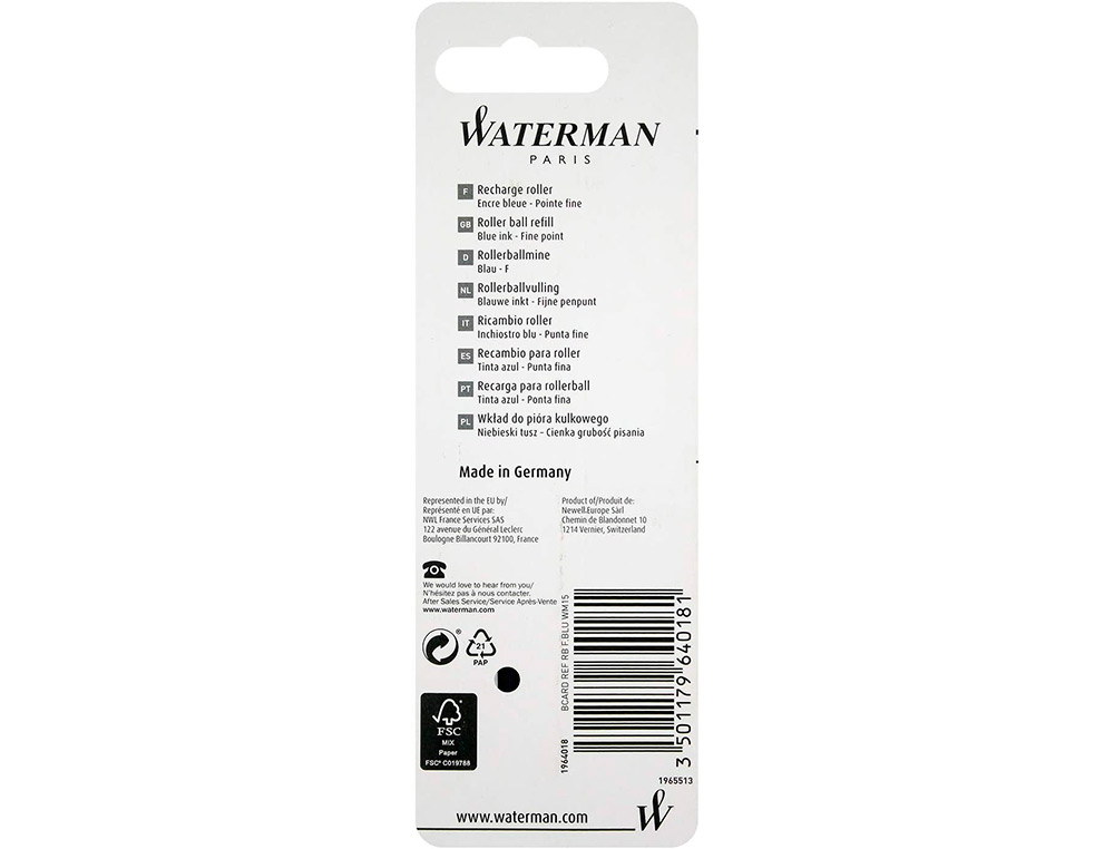 RECARGA ESFEROGRAFICA WATERMAN STANDARD MAXIMA 53425 PRETO