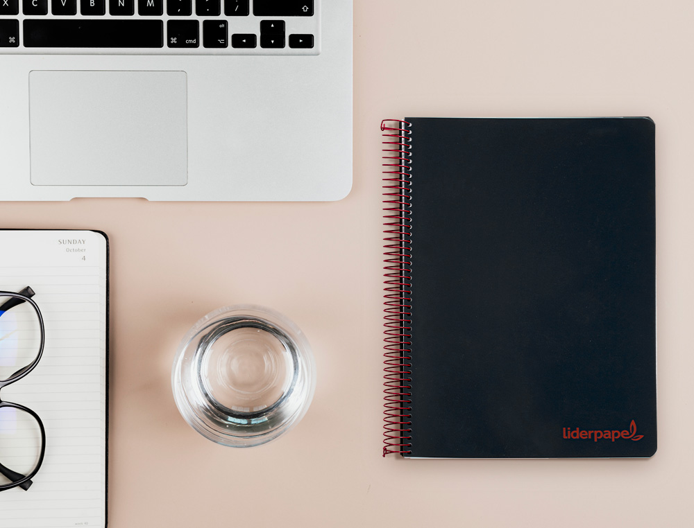 CADERNO ESPIRAL LIDERPAPEL WONDER MICRO DIN A5 CAPA PLASTICO 120 F 90 GR QUADRICULA 5MM 5 BANDAS DE CORES 6 FUROS PRETO