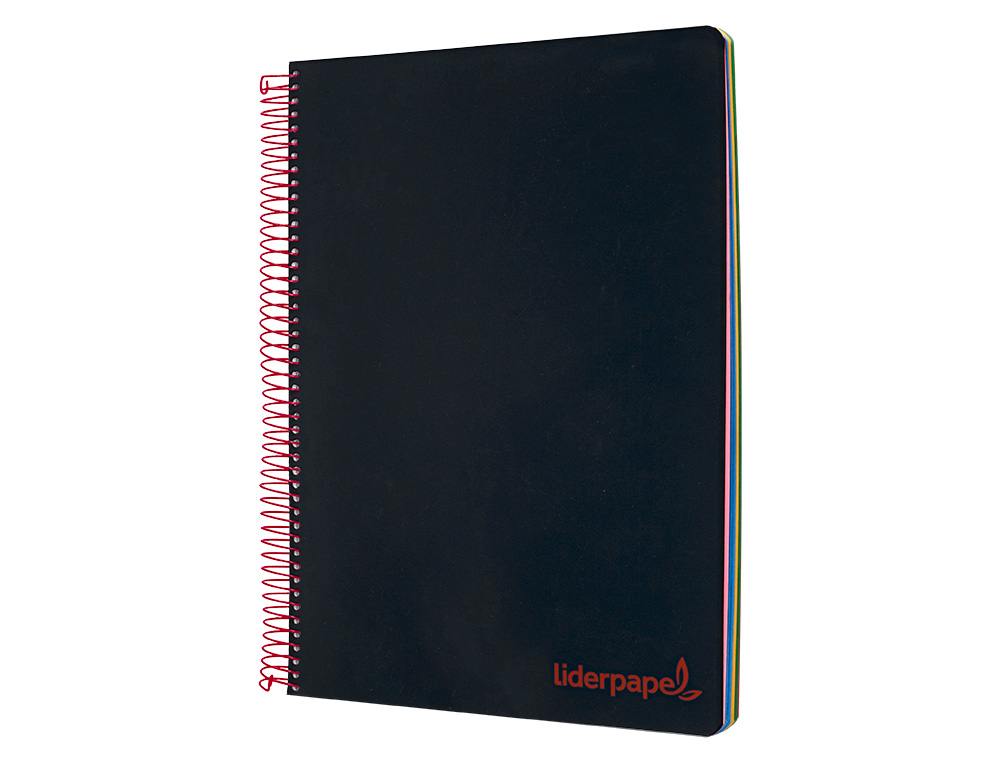 CADERNO ESPIRAL LIDERPAPEL WONDER MICRO DIN A5 CAPA PLASTICO 120 F 90 GR QUADRICULA 5MM 5 BANDAS DE CORES 6 FUROS PRETO