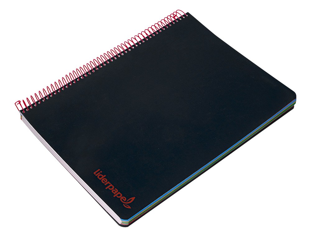 CADERNO ESPIRAL LIDERPAPEL WONDER MICRO DIN A5 CAPA PLASTICO 120 F 90 GR QUADRICULA 5MM 5 BANDAS DE CORES 6 FUROS PRETO