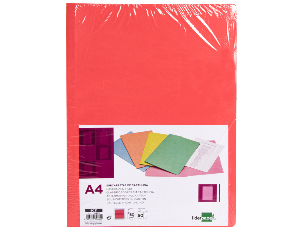 CLASSIFICADOR LIDERPAPEL DIN A4 VERMELHO PASTEL 180GR