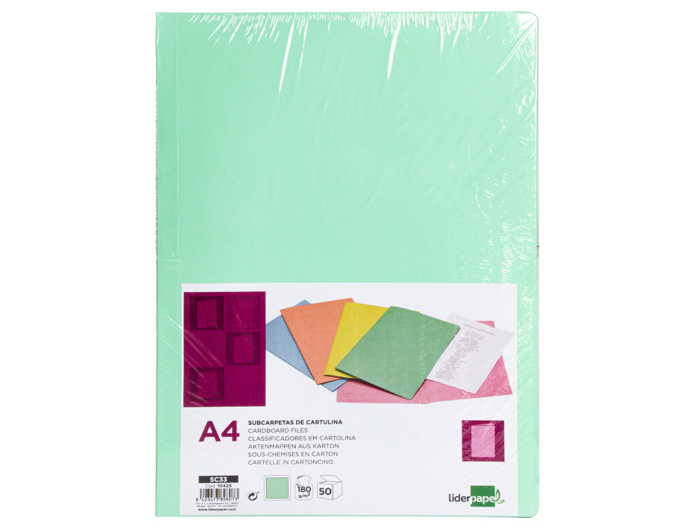 CLASSIFICADOR LIDERPAPEL DIN A4 VERDE PASTEL 180GR