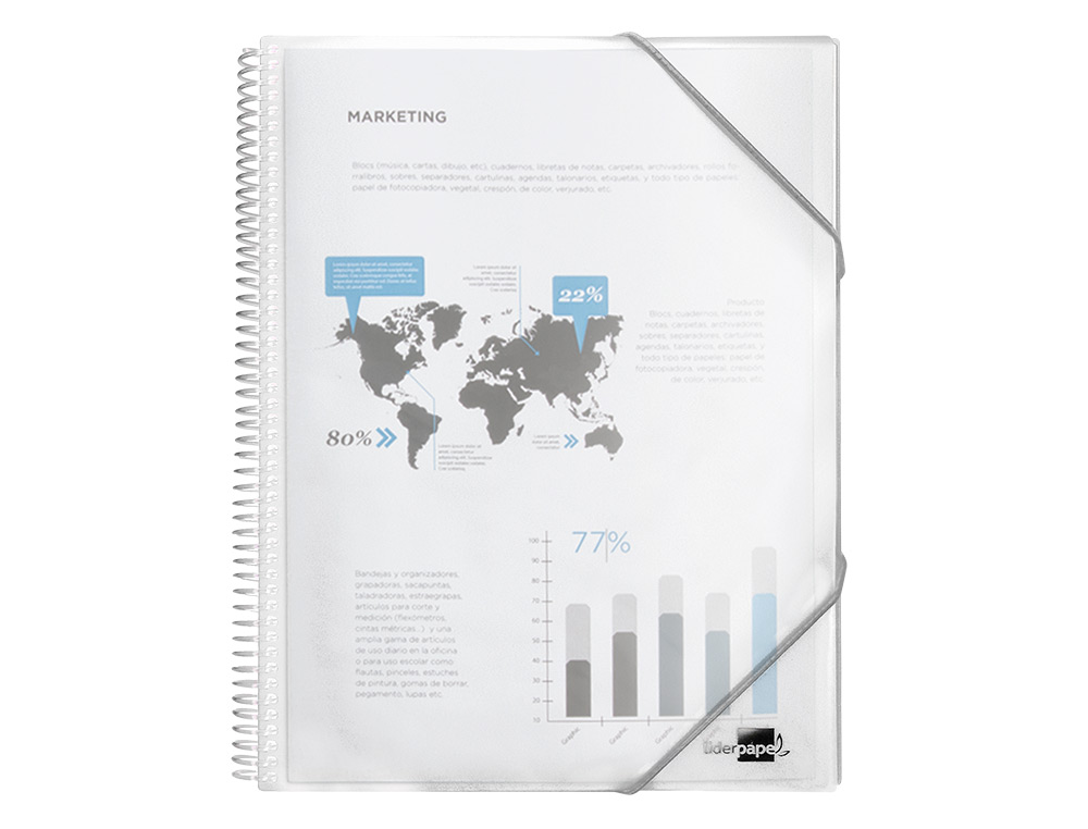 CAPA CATALOGO LIDERPAPEL COM ESPIRAL 30 BOLSAS POLIPROPILENO DIN A4 TRANSPARENTE