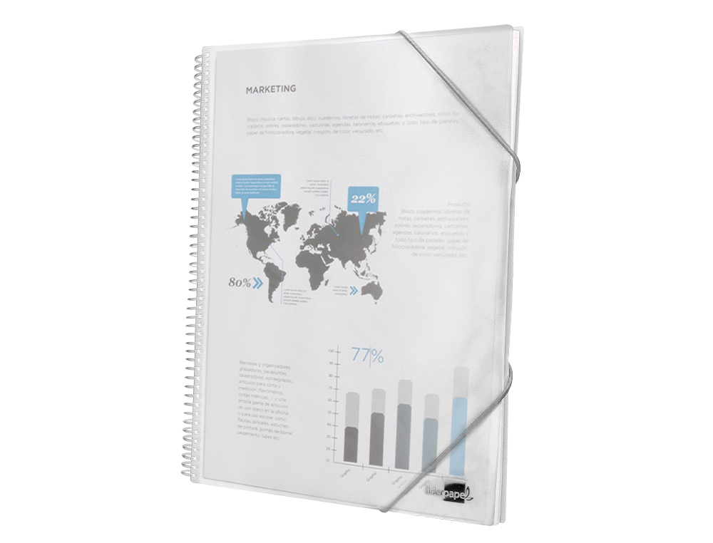 CAPA CATALOGO LIDERPAPEL COM ESPIRAL 30 BOLSAS POLIPROPILENO DIN A4 TRANSPARENTE