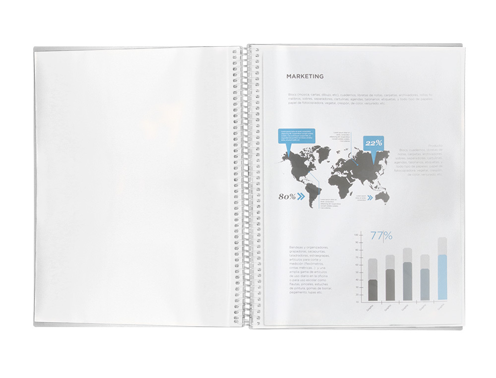 CAPA CATALOGO LIDERPAPEL COM ESPIRAL 30 BOLSAS POLIPROPILENO DIN A4 TRANSPARENTE