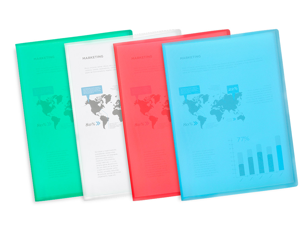 CAPA CATALOGO LIDERPAPEL 20 BOLSAS POLIPROPILENO DIN A4 VERDE TRANSLUCIDO